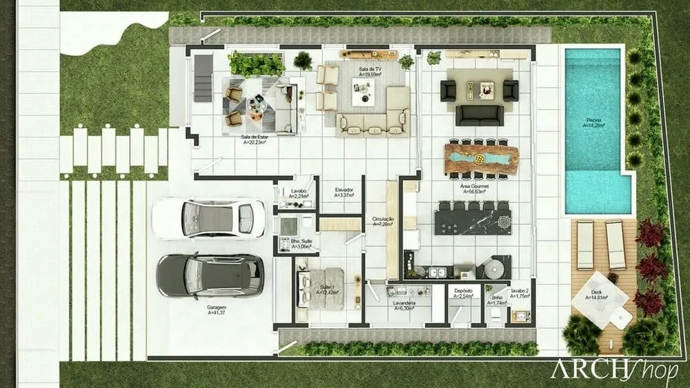 Elegant gourmet area with spacious and inviting environments, highlighting the connection between spaces.