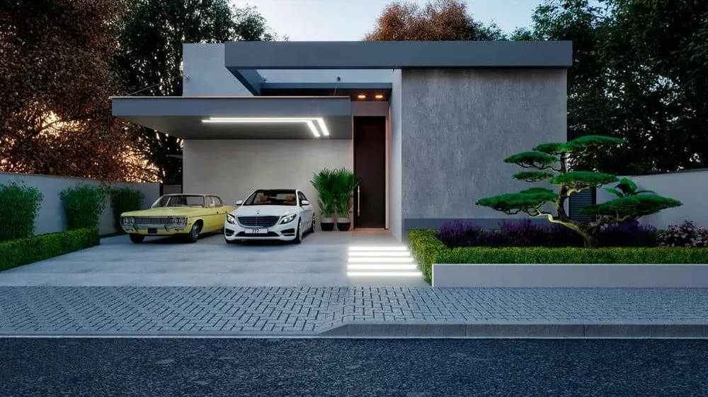 Elegant facade of the Montevideo Project, a single-story house with an open concept and 3 bedrooms.