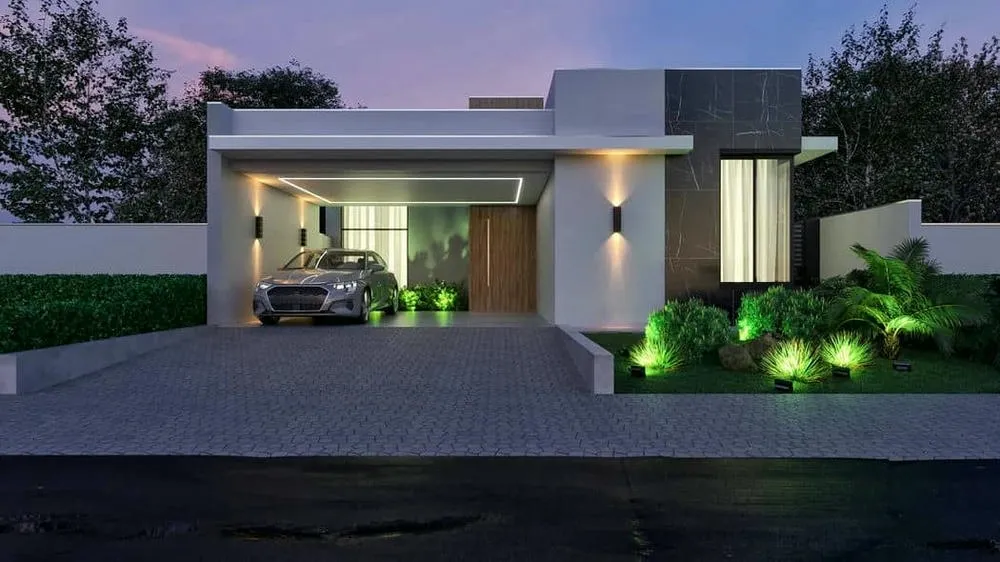 Discrete and elegant facade of the Tanzania Project, a single-story house with 3 bedrooms.