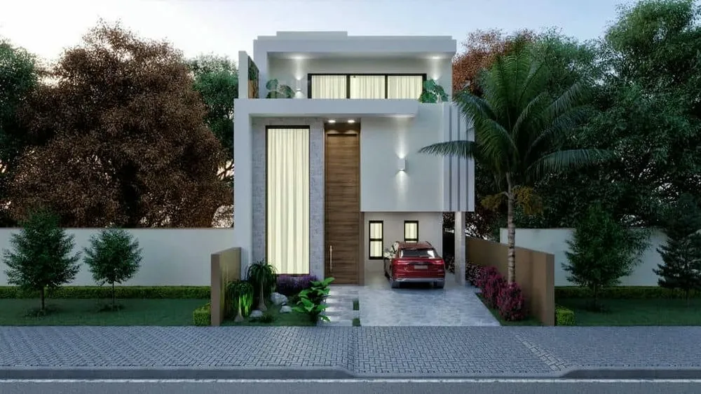 Fachada da casa térrea do Projeto Taiwan, moderna e imponente para terreno 10x20.