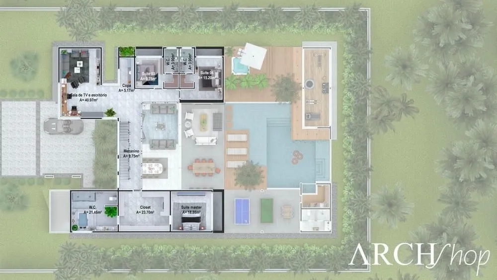 First floor of a high-standard project with five bedrooms, modern facade, cinema, sauna, and game room.