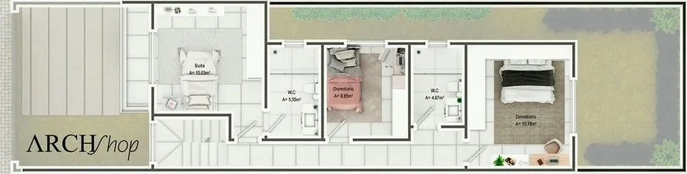 First floor of a house plan with 3 well-distributed bedrooms, Turkey Project.