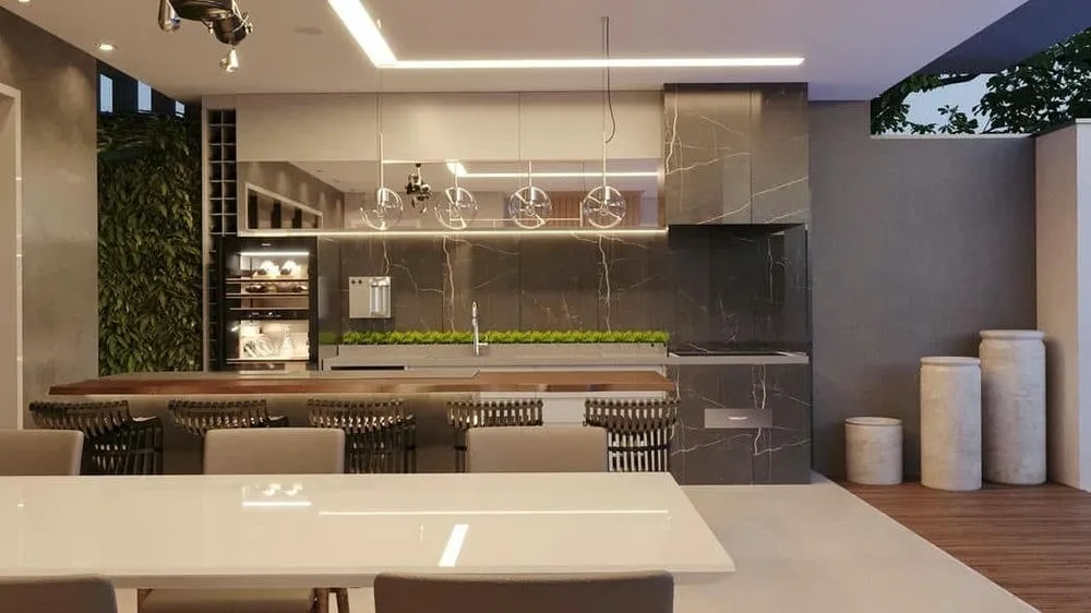 Gourmet space with fire pit as a focal point, creating a cozy and differentiated atmosphere.