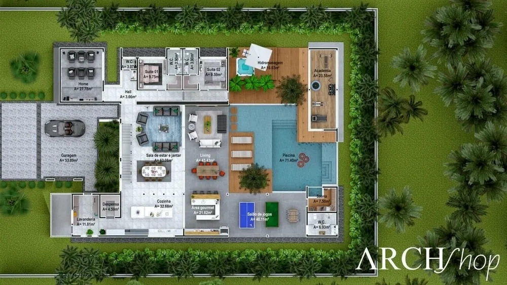 High-standard project with five bedrooms, modern facade, cinema, sauna, and game room.