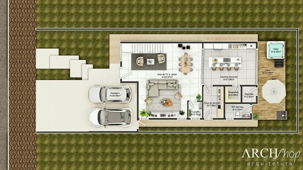 Integrated and elegant gourmet space, with planned lighting and high-standard finishes.