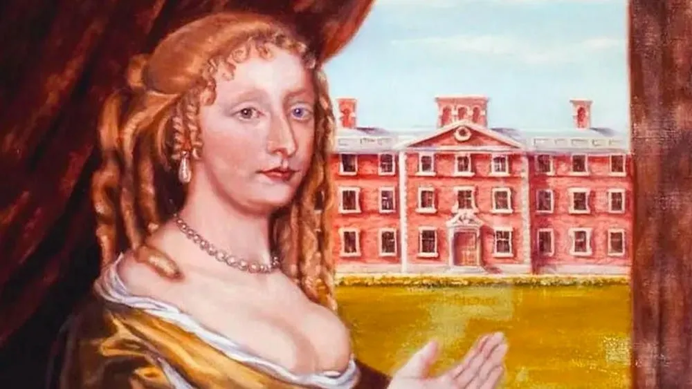 Painting of Lady Elizabeth Wilbraham with a building in the background, symbolizing her influence in architecture.