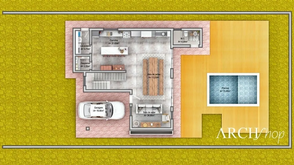 Leisure area of the Havana Project with pool and porch, ideal for gatherings.