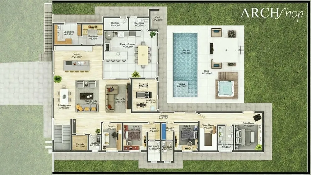 Modern house facade with pool of the Malta Project.