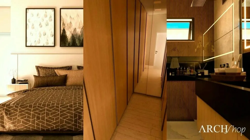 Master suite bedroom with direct access to the pool, combining luxury and convenience.