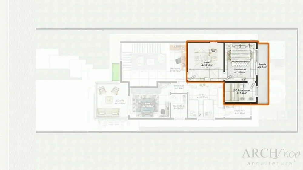 Master suite with large closet and private balcony, combining luxury and ample spaces.