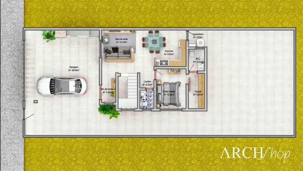 Ground floor plan of the Morocco Project, with integrated living and gourmet area.