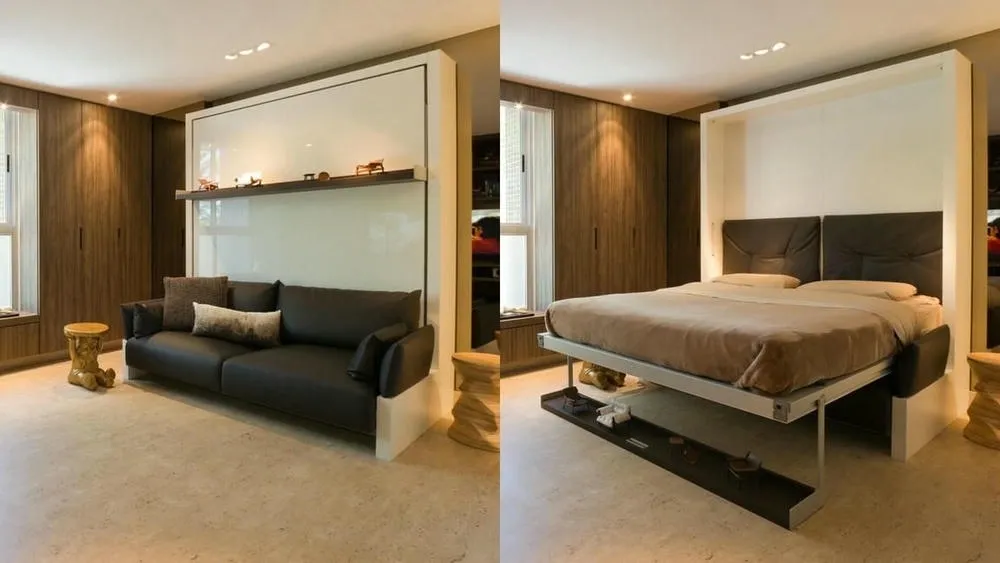 Sofa that transforms into a bed, demonstrating the versatility of multifunctional furniture in small spaces.