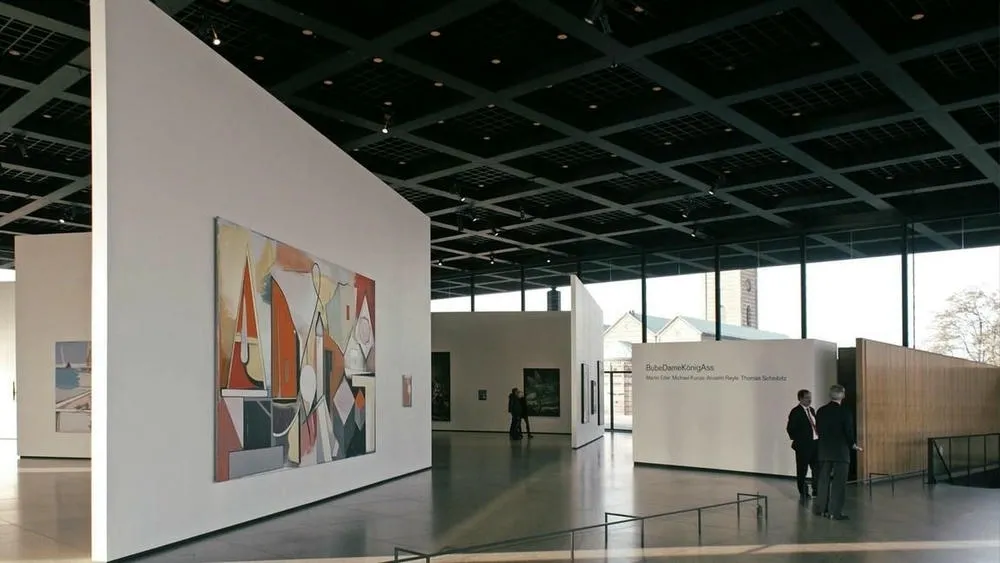 The Neue Nationalgalerie in Berlin, with its impressive glass and steel facade.