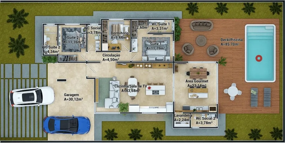 Floor plan of the Nevada Project, with 2 suites and office option.
