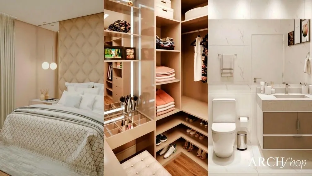 Parallel layout closet with integrated dressing table in the master suite, focusing on functional design and aesthetics.