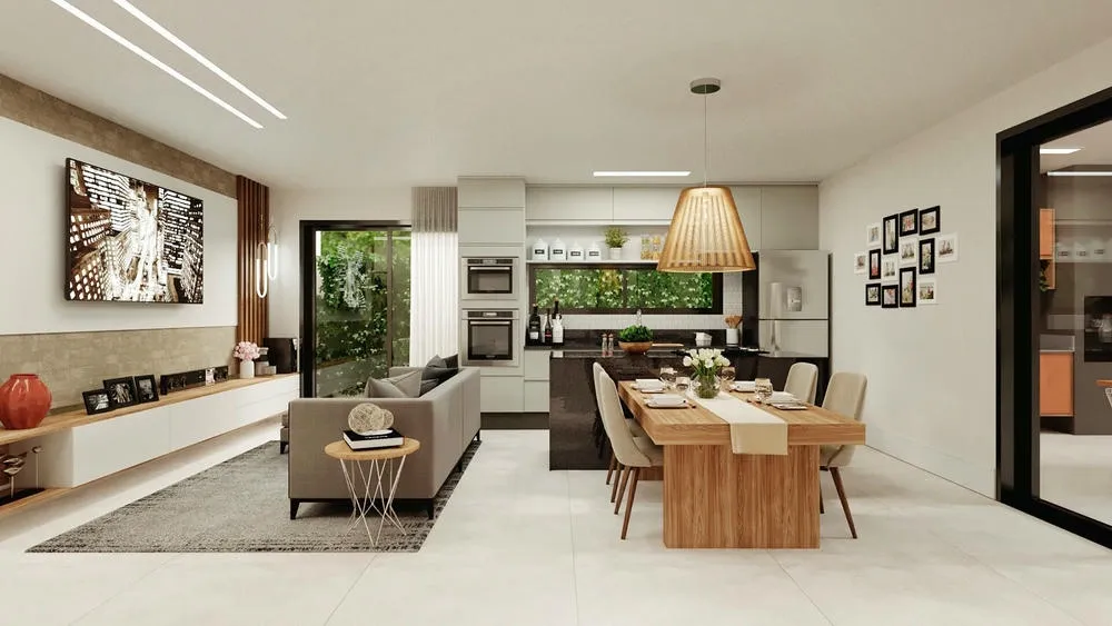 Trend of planned kitchen integrated with the living room, promoting fluidity and conviviality in the London Project.