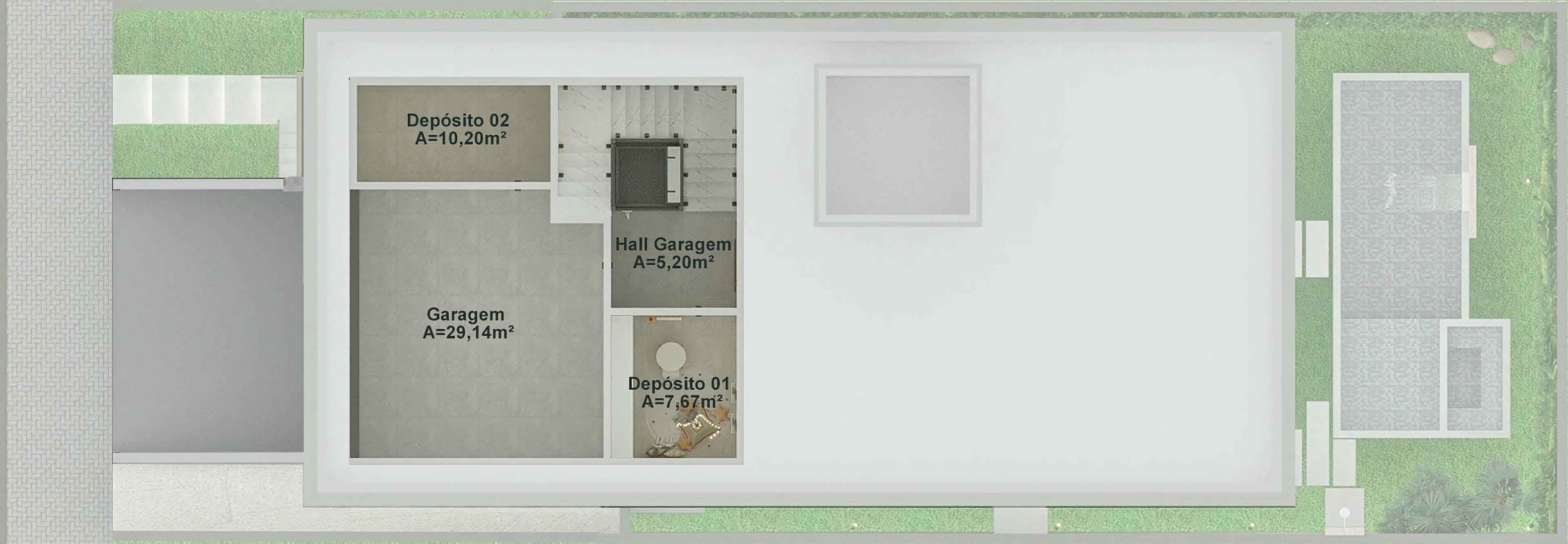 Plano de casa de dos pisos clásica con 4 suites, destacando la zona de garaje, trastero 01 con aseo, trastero 02 y vestíbulo de entrada.