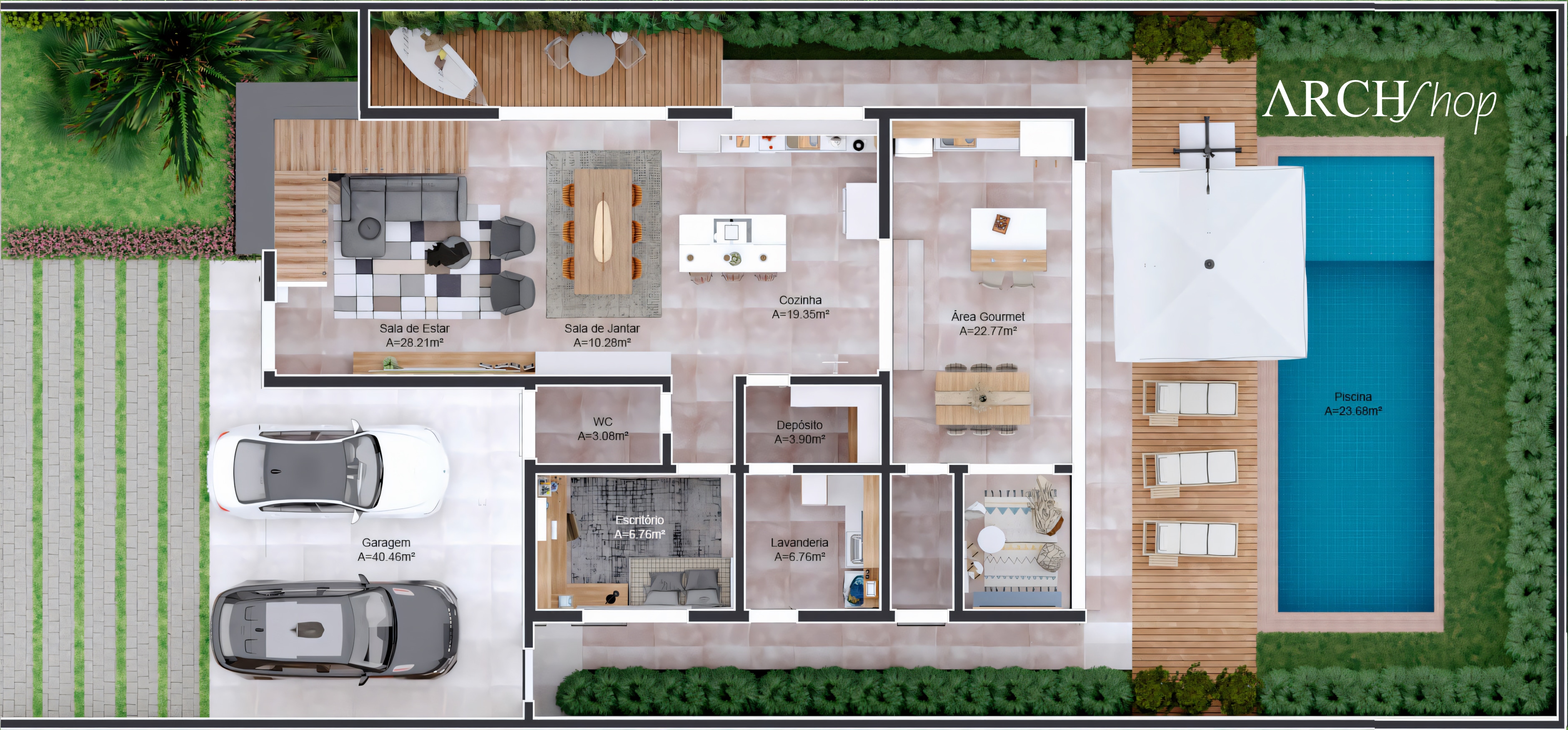 Plano de casa de dos pisos 14x30.