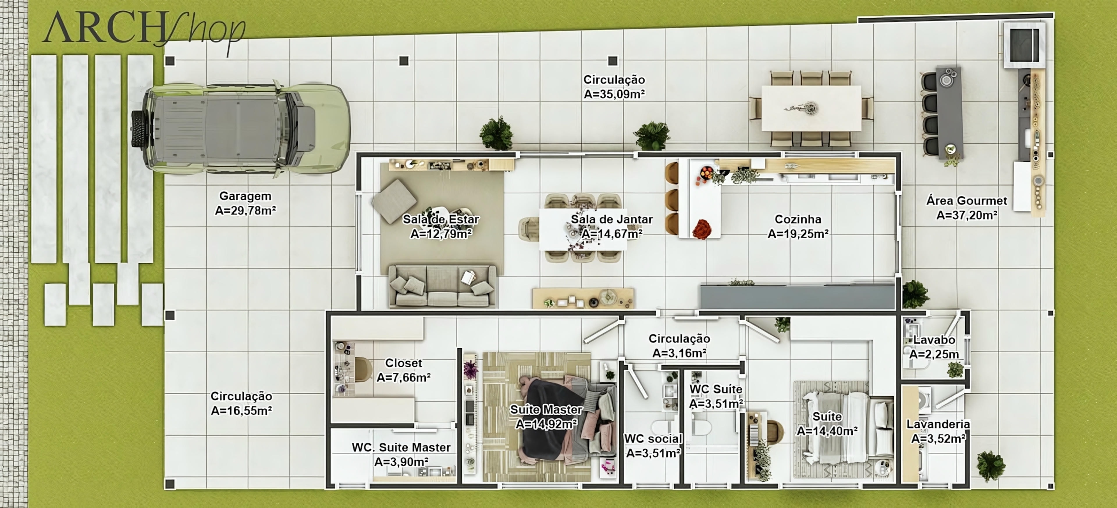 Plano de casa de una planta rústica.