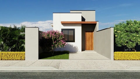 Plano de casa con 69 m2 y 2 habitaciones.