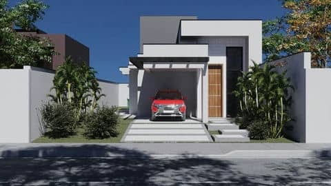 Plano de casa con cocina americana y 2 habitaciones.