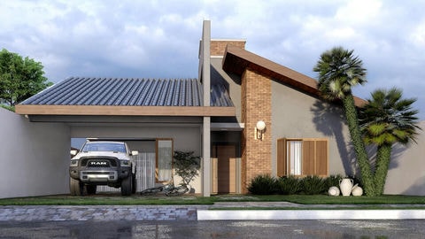 Plano de casa de planta baja con 3 dormitorios.