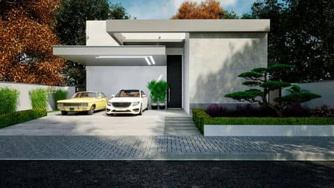 Plano de casa de planta baja con concepto abierto.