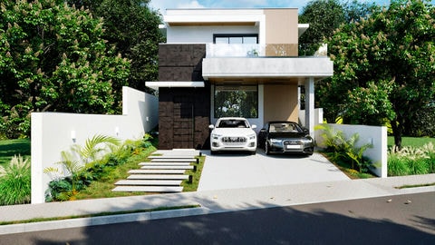 Plano listo de casa de dos pisos con piscina y zona gourmet.