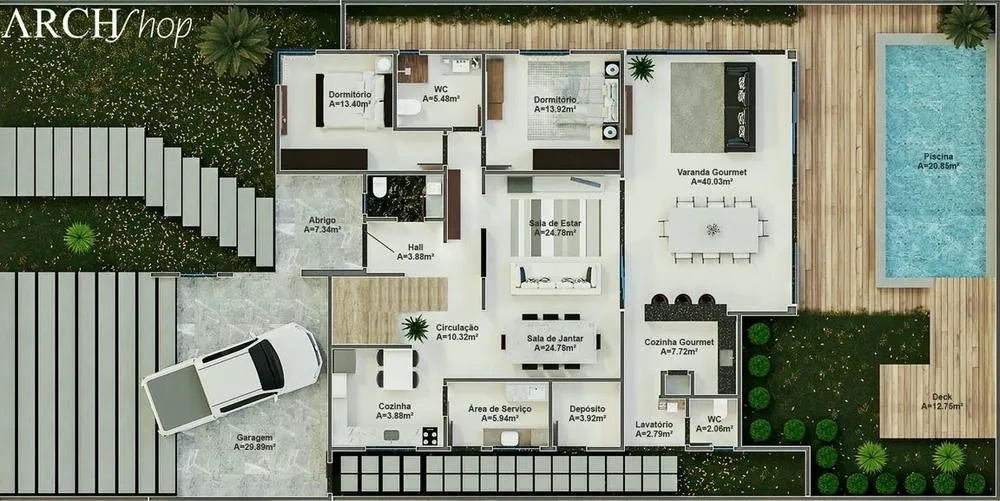 Plano de planta del nivel de la calle del Proyecto Nueva York en terreno de 15x30.