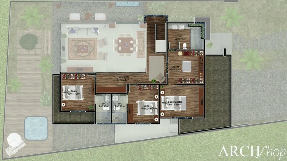 Plano de planta del nivel superior del Proyecto Europa en terreno de 15x30.