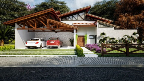 Projeto de casa térrea com fogo de chão.