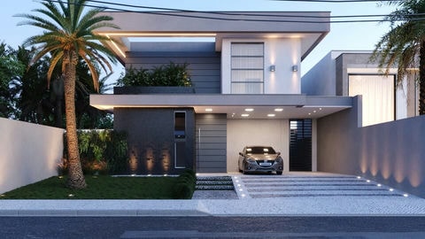 Projeto pronto de sobrado com 4 quartos e piscina.