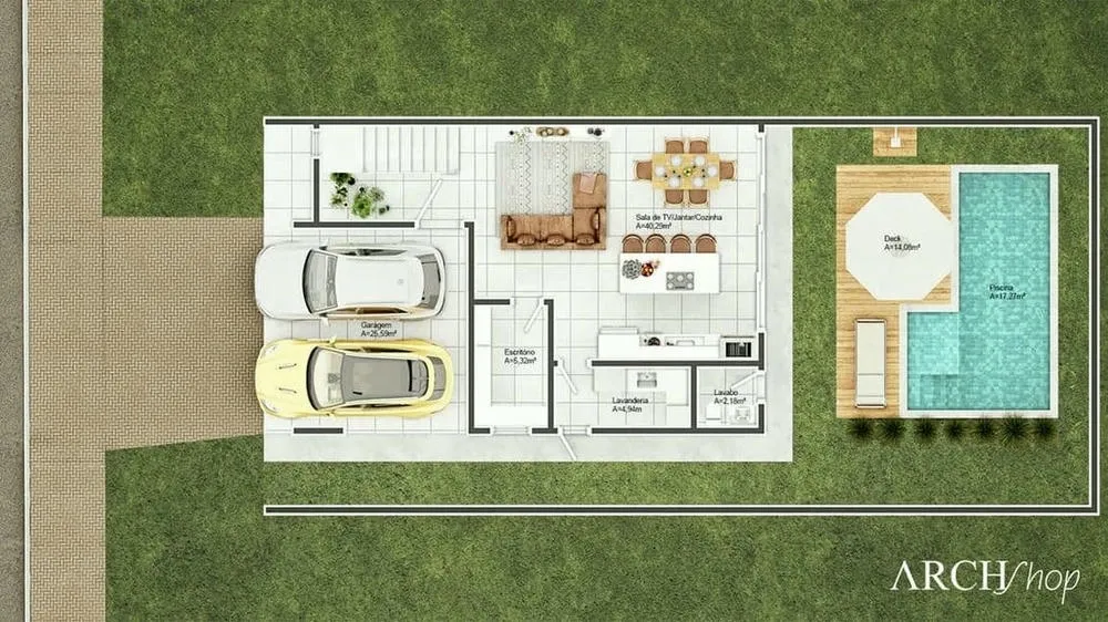 Fachada moderna del Proyecto Seattle, una casa de una sola planta con diseño inteligente.