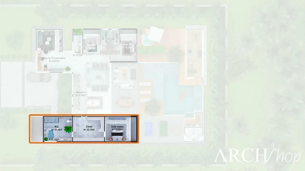 Suite principal con entrada por el vestidor y distribución lineal, optimizando el espacio y la organización.