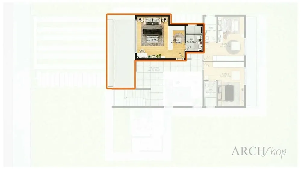 Suite principal con vestidor en L y balcón frontal privado, ofreciendo un espacio elegante y funcional.