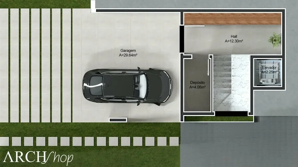 Garage floor plan of the Tokyo Project, a high-standard house with 4 suites and fire pit.