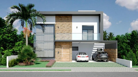 Two-story house plan with 3 suites and high ceiling.