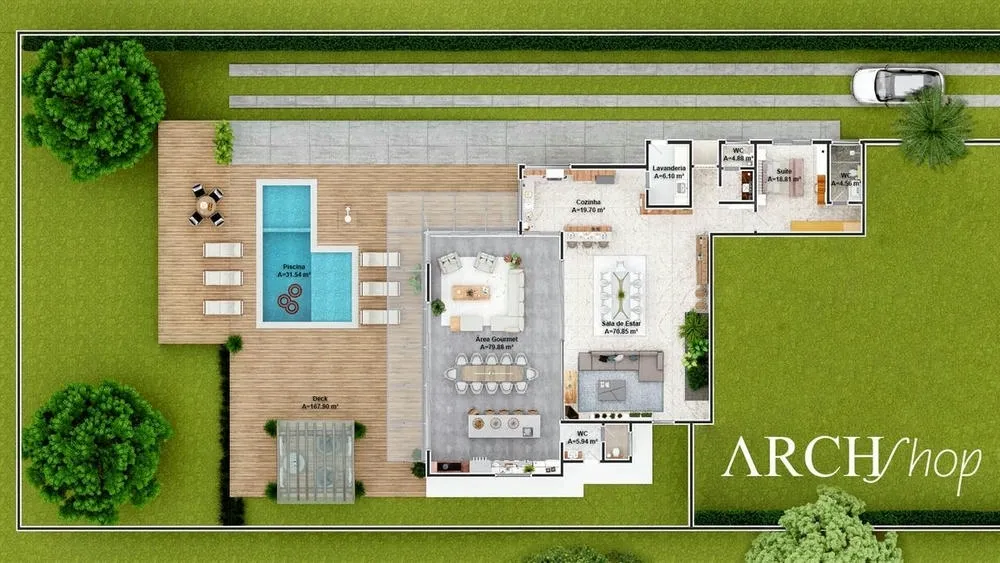 Lower floor plan of the Buenos Aires Project, with double height ceiling and 5 suites.