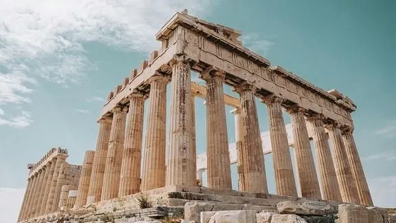 Greek temple with Doric columns, representing classical architecture.