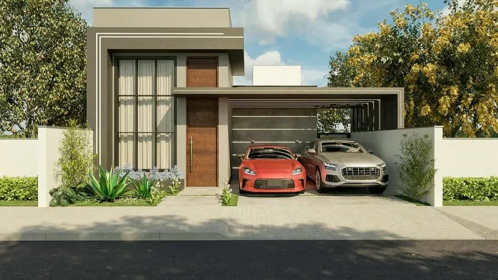 Facade of a small house with pool and integrated gourmet area of the Valencia Project.